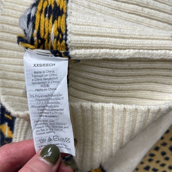 J. Crew Wool Mix Sweater Fair Isle Blue and Cream Roll Neck Style - Picture 10 of 10